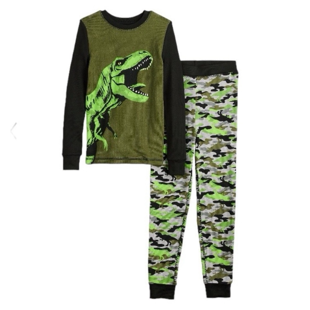 Cuddl Duds Kids Dinosaur Pajama Set - Green and Black